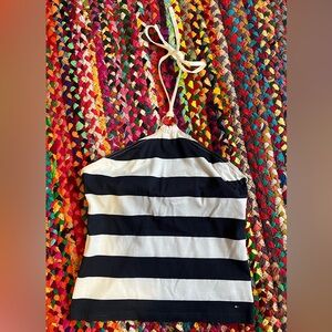 TOMMY HILFIGER NAVY BLUE AND WHITE STRIPED HALTER TOP